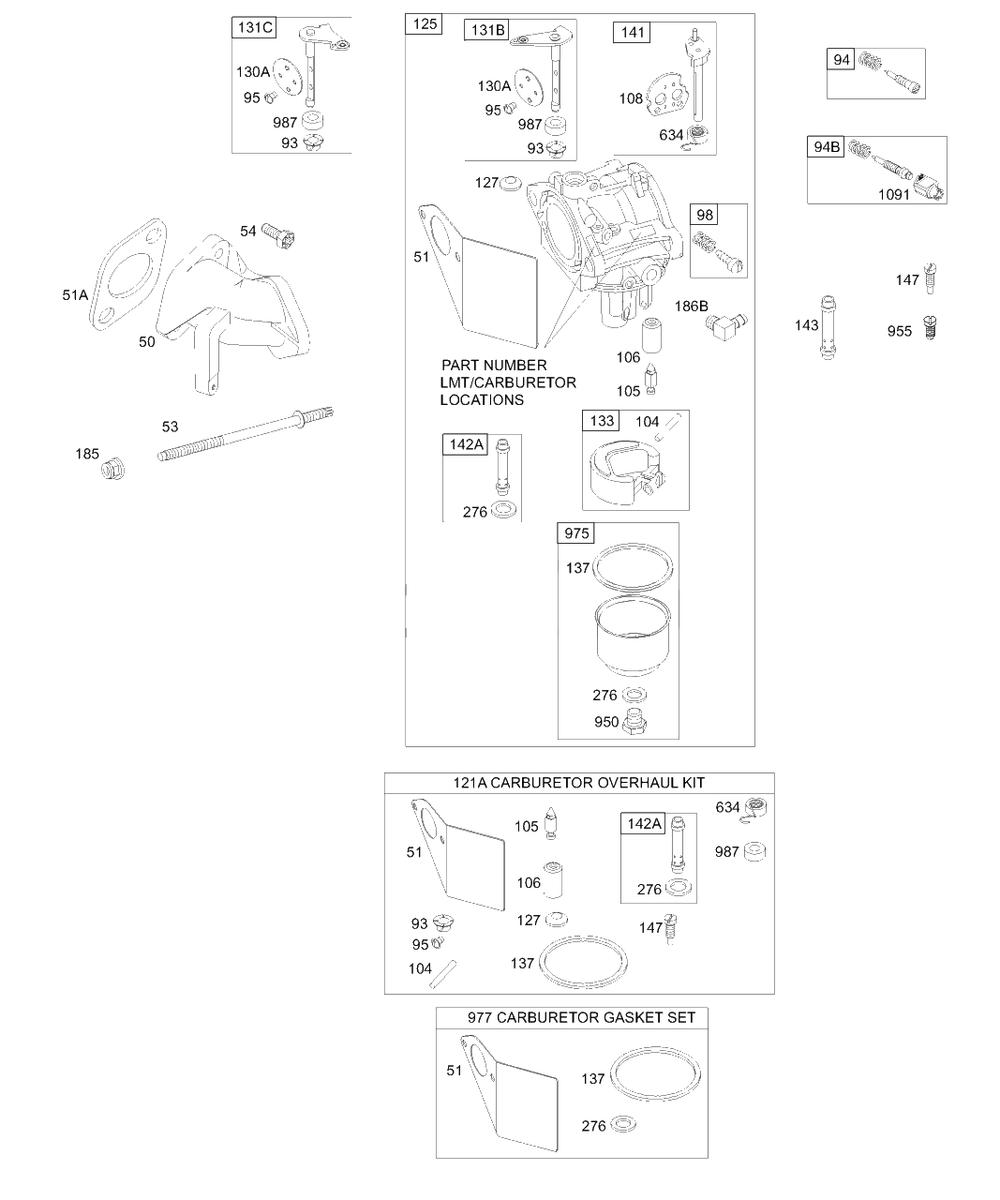 Carburetor Diagram and Parts List for 196422-0022-XX  Briggs and Stratton Engine